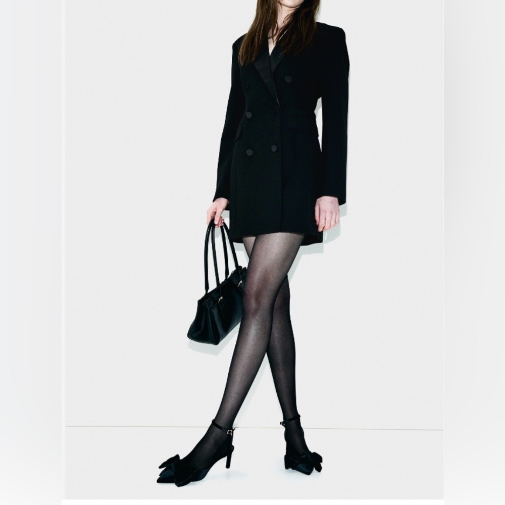 H&M Black Double-Breasted Blazer Dress Sz S Tailored Long Sleeve Office Wear